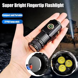 3LED 미니 손전등 충전식 EDC 토치 방수 하이킹 캠핑 휴대용 손전등 16340 배터리 펜 클립 테일 자석