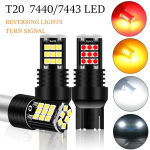 2Pcs T20 7440 Led 차례 신호등 W21W 역 전구 3030SMD 범용 자동차 7443 W21/5W 앰버 레드 Led 브레이크 라이트 12V