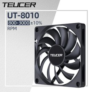 TEUCER UT-8010 슬림 PC 케이스 선풍기, 지능형 온도 제어, 블랙 냉각 선풍기, 800-3000RPM, 8cm 두께, 10mm