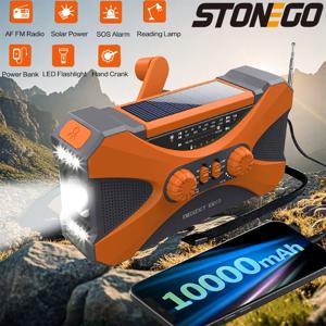 다기능 10000mAh 태양광 크랭크 라디오 AM/FM/NOAA 날씨 경고, 듀얼 스테레오 스피커, 휴대폰 충전기, LED 토치 및 SOS 알람