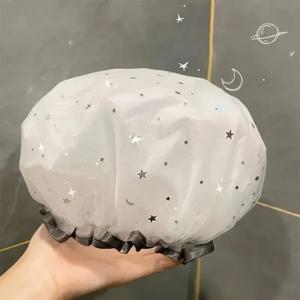 방수 더블 레이어 샤워 캡 별이 빛나는 하늘 디자인 패션 재사용 가능한 입욕 모자 주방 오일 방지 위생 모자