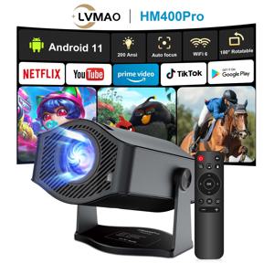 4K 안드로이드 11 프로젝터 네이티브 1080P 390ANSI 듀얼 Wifi6 BT5.0 1920*1080P 180 °   회전식 시네마 휴대용 프로젝터 업그레이드 HY320