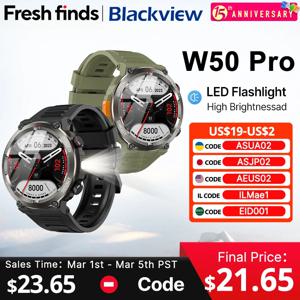 [세계 최초 공개] Blackview W50 Pro 스마트워치 1.45인치 HD 디스플레이 손전등 블루투스 전화 통화 960mAh 배터리 견고한 스마트워치