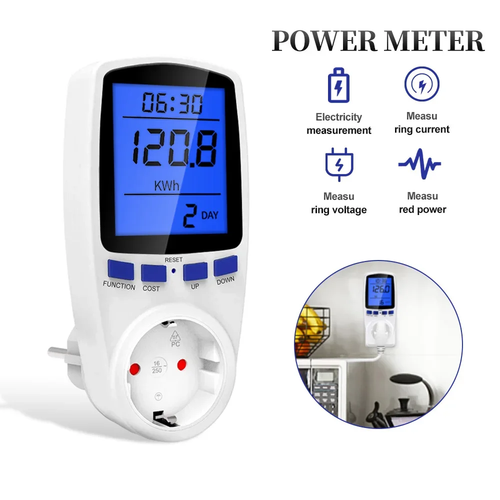 디지털 전력계 AC 220V LCD 전력계 소켓 와트 Kwh 에너지 미터 EU UK US AU 플러그 측정 콘센트 전력 분석기