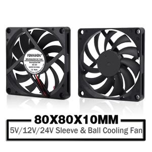 YOUNUON 80MM 팬 5V USB 팬 80x80x10mm 8cm DC 5V 12V 24V 8010 팬 브러시리스 냉각 냉각기 PC 팬 컴퓨터 케이스 팬 쿨러