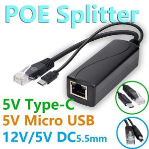 PoE 분배기 5v POE usb tpye-C 이더넷을 통한 전원 48V ~ 5V 활성 POE 분배기 라스베리 파이용 마이크로 USB tpye-C 플러그