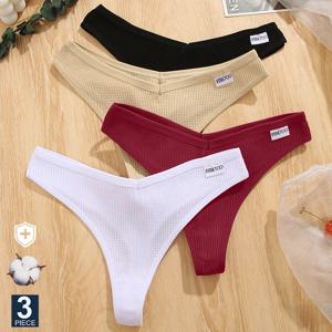 FINETOO 3 개/대 섹시한 와플 격자 무늬 코튼 팬티 여성 솔리드 컬러 로우 허리 g-문자열 속옷 여성 소프트 끈 팬티 란제리