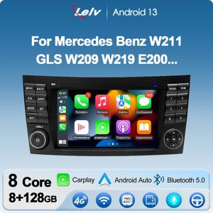 LELV 자동차 라디오, 메르세데스 벤츠 E 클래스 W211 E200 E220 E300 E350 E240 E270 E280 W219 카플레이, 스테레오 GPS 4G, 안드로이드 13, 2din, 7 인치