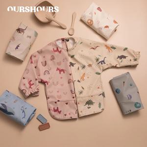 작은 소년 소녀 그림 작업복 아기의 부드러운 방수 턱받이 어린이 식사 긴 소매와 앞치마를 먹는 아이 조정 가능한 먹이 천
