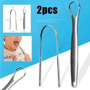 2 Pcs 스테인레스 스틸 혀 스크레이퍼 실버 금속 클리너 친환경 구강 케어 신선한 도구 재사용 가능한 호흡 브러시