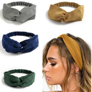 여성용 크로스 터번 솔리드 머리띠 여성용 트위스트 매듭 Boho 스웨이드 헤어 밴드 Sweet Bow Headwrap 빈티지 헤어 액세서리