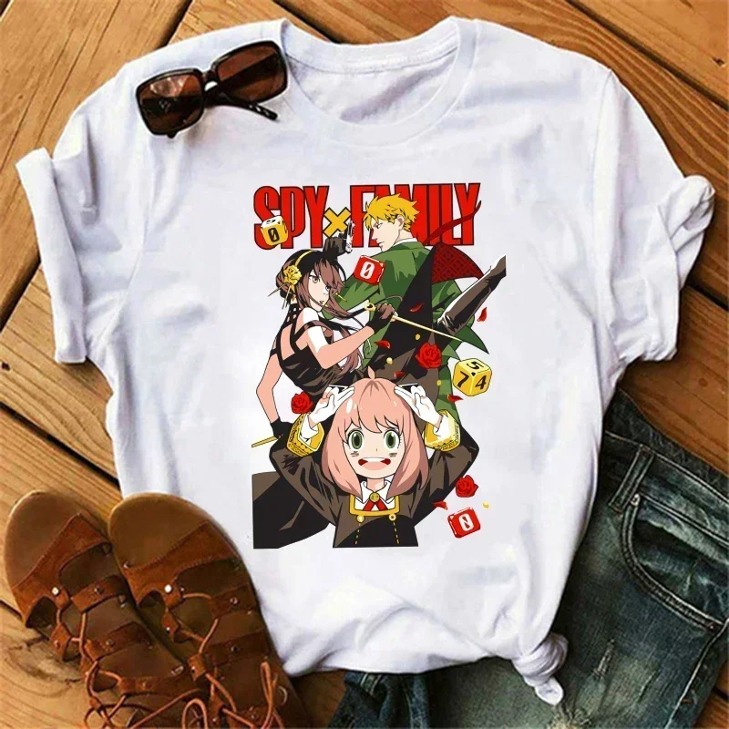 Anime Spy X 패밀리 프린트 티셔츠 여성 일본 하라주쿠 반팔 여름 티셔츠 탑 카와이 오 넥 여성 티셔츠 탑