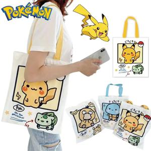 애니메이션 포켓몬 피카추 캔버스 숄더 백 Psyduck Squirtle 여성용 캐주얼 핸드백 재사용 가능한 대용량 여성 쇼핑백