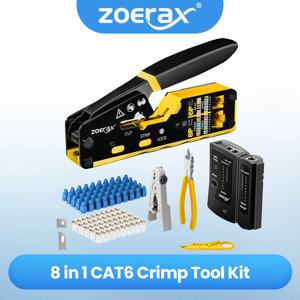 ZoeRax 8 in 1 RJ45 압착 도구 키트, 압착 도구, 케이블 테스터, 와이어 커터, 블레이드, 50Pcs Cat 6 커넥터 및 스트레인 릴리프 부츠