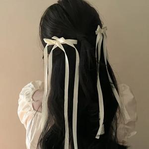 여성용 슈퍼 페어리 롱 프린지 리본 나비매듭 헤어 클립, 파티 덕빌 사이드 클립, 스위트 걸 헤드 액세서리 세트, 2 개