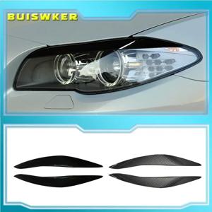 2Pcs 자동차 앞 헤드 라이트 눈꺼풀 눈썹 커버 트림 BMW 5 시리즈 F10 F11 2011 2012 2013 2014 광택 블랙/탄소 섬유