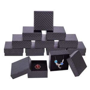 12 개 7.5x7.5x3.5cm 블랙 레드 스퀘어 골 판지 보석 상자 펜 던 트 귀걸이 반지 보석 발렌타인 데이 선물 상자
