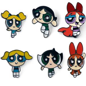 재미 있은 만화 Powerpuff 소녀 배낭 브로치 액세서리에 대 한 에나멜 핀 애니메이션 쥬얼리 의류 핀 어린이를위한 선물
