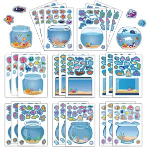 8/16PCS 크리 에이 티브 물고기 탱크 퍼즐 스티커 장난감 수제 DIY 노트북 데스크탑 크리 에이 티브 장식 방수 스티커