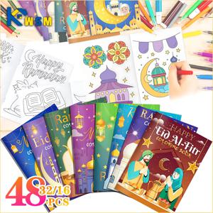 16/32/48PCS 라마단 색칠하기 책 골드 문 필러 DIY 그림 그리기 책 파티 용품에 대 한 어린이 선물 낙서 책