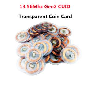 GEN2 CUID 안드로이드 앱 MCT 수정 블록 0 변경 가능 UID 재기록 가능 25mm 구리 코일 투명 코인 카드 NFC 13.56MHZ 1K S50