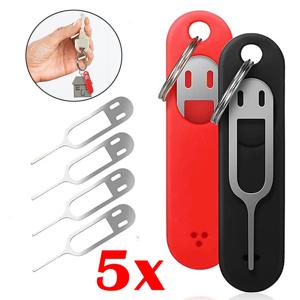 5pcs Anti-Lost Sim 카드 꺼내기 핀 바늘 보관 케이스 범용 휴대 전화 스틸 이젝터 핀 SIM 카드 트레이 오프너 열쇠 고리