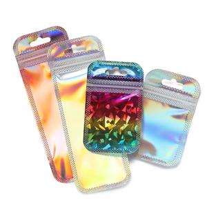 50pcs 핑크 레이저 지 플락 가방 귀걸이 디스플레이에 대 한 홀로그램 셀프 씰링 주머니 보석 선물 포장 작은 용품 주최자