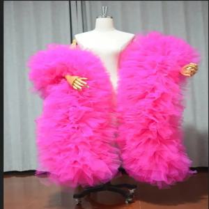 실제 사진 패션 무대 공 파티 클럽 신부 Tulle Boa Ruffle 목도리 랩 웨딩 액세서리 사용자 정의 색상