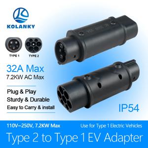 Kolanky 전기 자동차 충전 커넥터용 EV 충전기 어댑터 컨버터, 타입 2 에서 타입 1, IEC 62196 16A 32A J1772