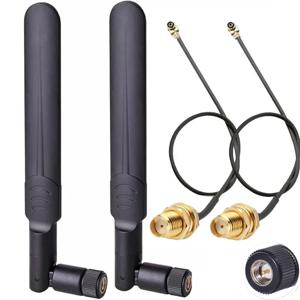 2 x 8dBi 2.4GHz 5.8GHz 듀얼 금지 WiFi 안테나 RP-SMA Male +2 x 15CM I-P-E-X-1 - RP-SMA Female 피그테일 케이블(무선 라우터용)