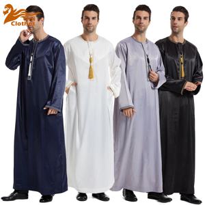 UNI 새로운 이슬람 솔리드 컬러 Abaya 라운드 넥 자수 가운 거친 남성 긴 소매 Kaftan 아라비아 사우디 아라비아 남성 Kaftan
