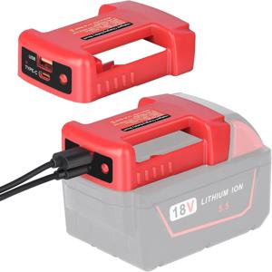 밀워키 18V 배터리와 호환되는 USB 충전기 어댑터 USB 및 Type-C 충전 인터페이스가 있는 듀얼 출력 포트(어댑터만 해당)