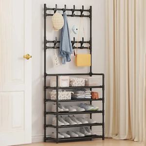 Shoemaker Organizer 침실 바닥 장착 옷 걸이 다기능 조립 코트 및 모자 랙 가정용 문 4 레이어 Sh