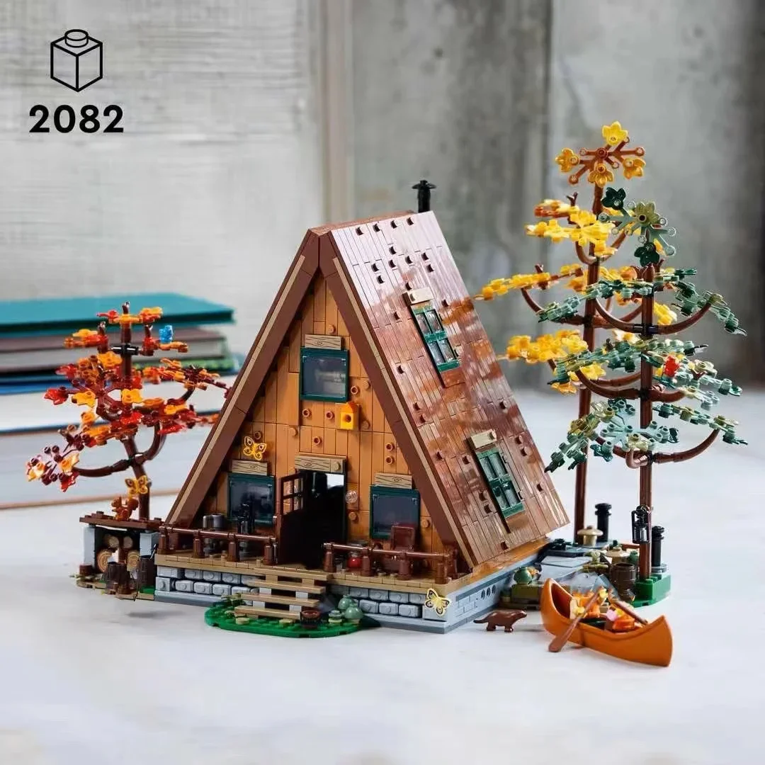 2024 재고 있음 A-프레임 캐빈 포레스트 하우스 21338 빌딩 블록 조명 도시 스트리트 뷰 빌딩 블록 장난감 키즈 선물