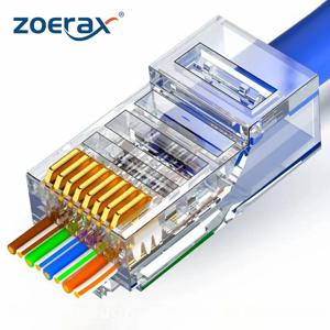 Cat6 패스스루 RJ45 차폐 커넥터 크리스탈 엔드 금도금 8P8C 크림프 UTP 이더넷 모듈러 플러그