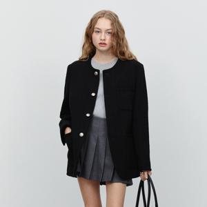 [한예슬 착용]던스트 UNISEX OVERSIZED COLLARLESS TWEED JACKET BLACK_UDJA5A109BK
