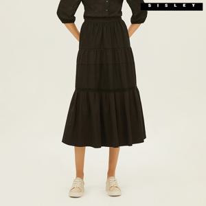 크레페 자수 롱 스커트 SASK06241_BK