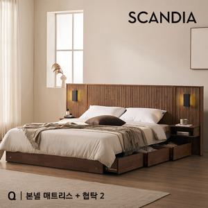 몬트리올 프리미엄 국내제작 템바보드 원목 호텔 수납침대(Q)+협탁 2EA(본넬스프링 매트리스)