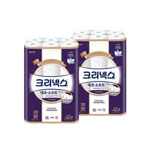 크리넥스 3겹 데코앤소프트 화이트 25MX30롤 2팩 (30롤+30롤)