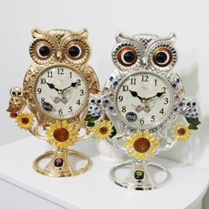 무소음 명당 썬부엉이 금은도금 주물 탁상시계 HST-346