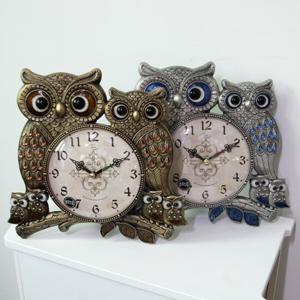 무소음 원앙 복부엉이 주물 탁상시계 HST-348