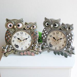 무소음 원앙 복부엉이(소) 주물 탁상시계 HST-352