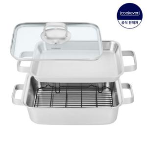 쿡에버 IH 인덕션 통3중 스텐 더블 그릴팬 27.5cm 풀세트 (글라스커버 포함)