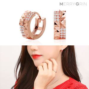 [메리그린] 14K 스퀘어 더블링 귀걸이 gold-pin 로즈골드
