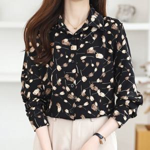 [블랙퀸] 샤록 셔츠카라 블랙로즈 쉬폰 블라우스 blk002183