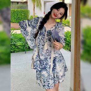 [무드무드] 노델 패턴 반팔 블라우스 반바지 set