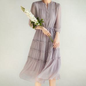 라일락 연퍼플 주름 원피스