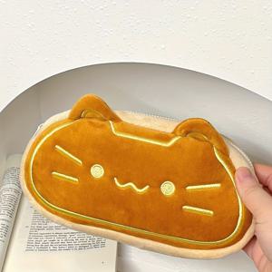 TEMU 카라멜 고양이 플러시 펜슬 케이스, 대용량, 학생을 위한 이상적인 생일 선물|필통