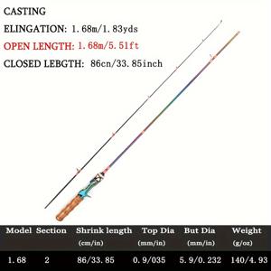 TEMU 고탄소 섬유 UL 루어 낚시대 - 2단계, 롱캐스팅/스핀닝 폴 우드 핸들 포함, 1.68M-1.80m/1.84야드-1.97야드, 모든 어부를 위한 경량 및 내구성, 낚시 루어 로드 | 스타일리시한 낚시 장비 | 카본 파이버 로드|낚시대