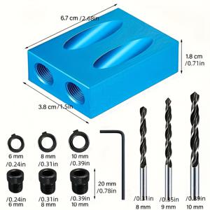 TEMU 15도 각도 포켓 홀 지그 세트, 14개 합금 각도 드릴 가이드 로케이터 위치 조정기, 목공 경사 구멍 로케이터, 다웰 드릴 조인트 키트 6/8/10mm 클램프 및 비트 포함, 정밀 조인트 작업을 위한